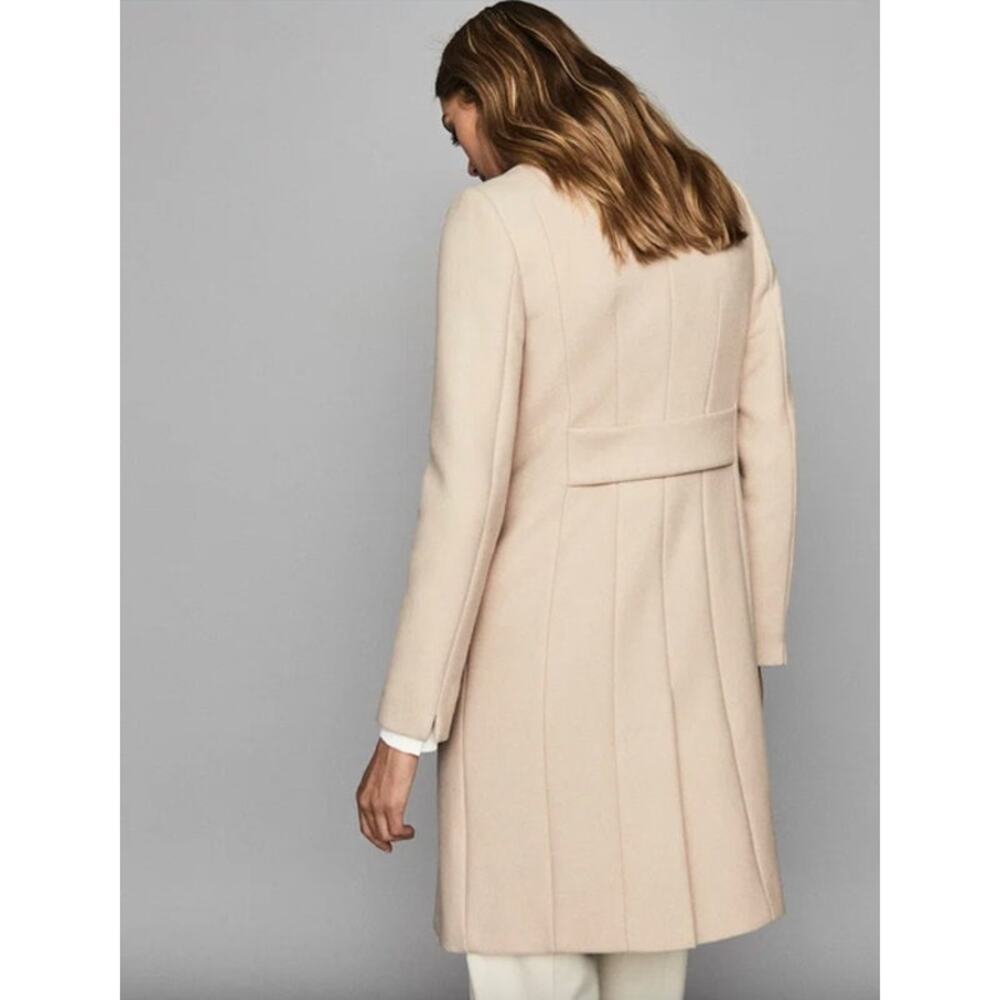 REISS Coat Size 12 NEW Maya Wool Blend Slim Wrap Collar Jacket Cream Tan $620 - Picture 2 of 13
